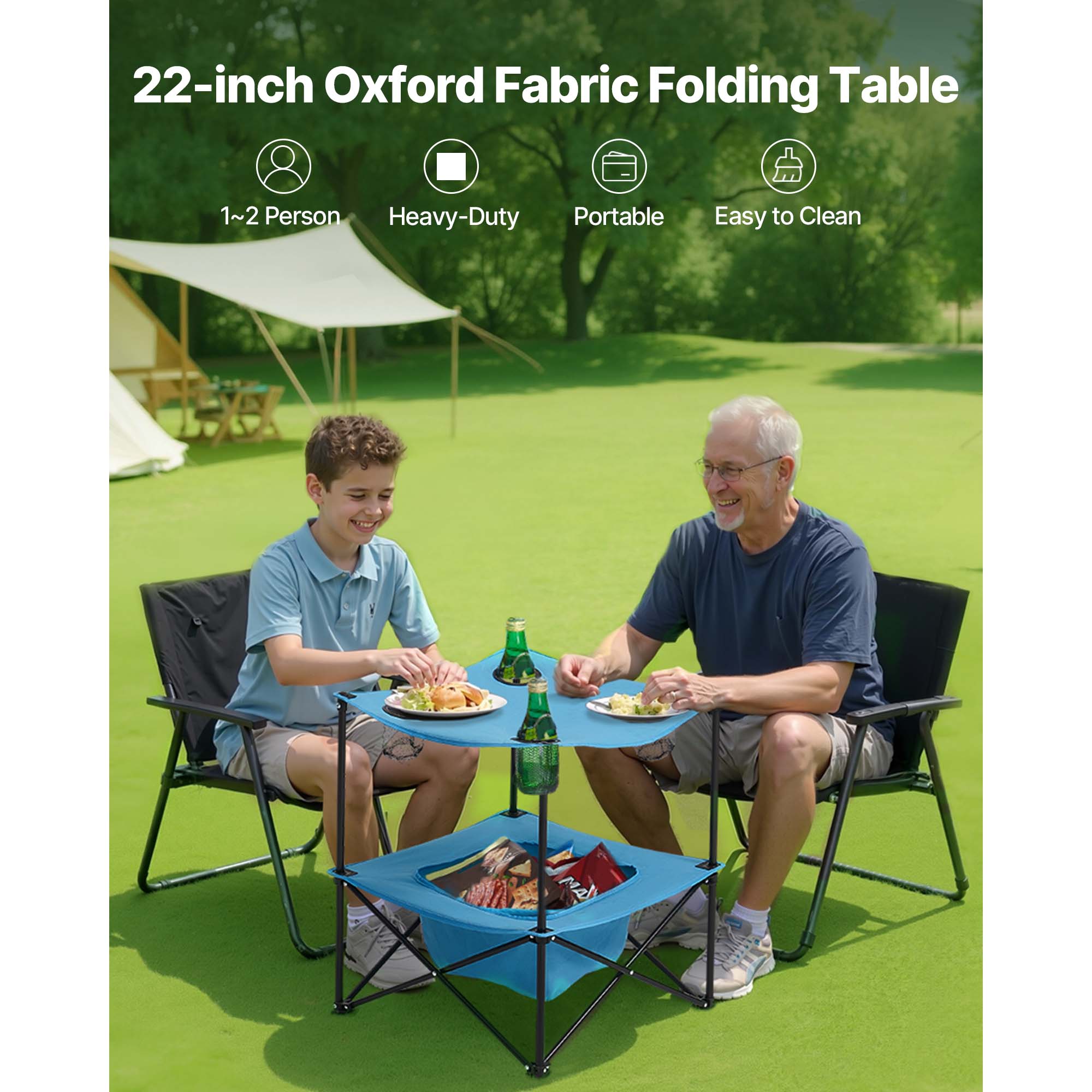 Folding Portable Camping Table Oxford Outdoor Picnic Square Table 4 Cup Holders_voghion.com